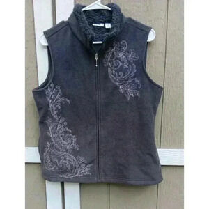Croft & Borrow full-zip, soft, grey, fleece vest w/ white‎ embroidery - Size Med